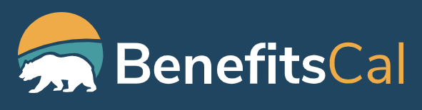 "BenefitsCal" is written in white and orange letters. Near it is the outline of a white bear in a circle. The circle seems to be a sunset/sunrise on the top and green earth on the bottom half. The background is blue.
