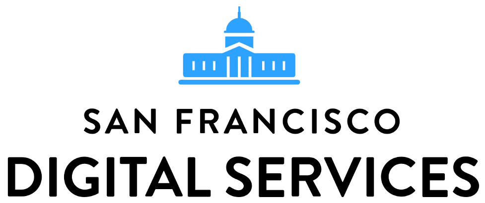 Logo for the San Francisco Digital Services team with a blue icon of city hall on a white background.